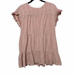 The Mint Julep Womens Eyelet Ruffle Cap Sleeve Blouse Size Small Blush Pink